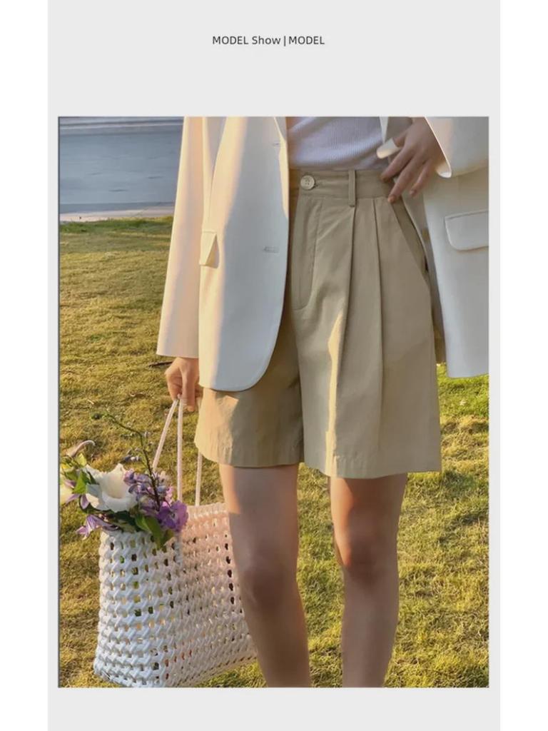 Retro Combed Cotton High Waist Bermuda Shorts - Women's Casual Summer Loose Fit