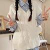 Korean Preppy White Sweater Vest & Shirt Set - Women's High-End Knitted Two-Piece for Spring & Autumn