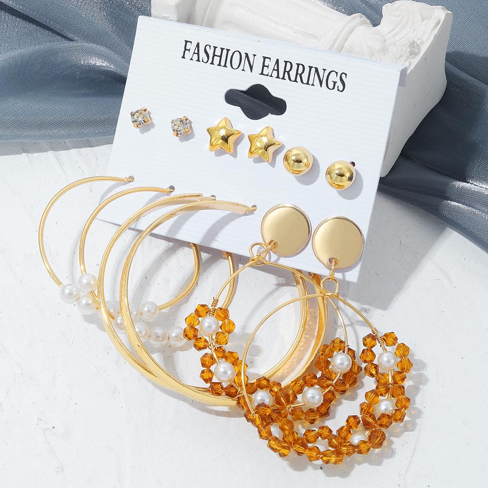 1999 Elegant og elegant retro håndskårne stjerneøreringer Store enkle runde enkle modelløredobber sett Blomstermote sjarm Nydelige øredobber for kvinner