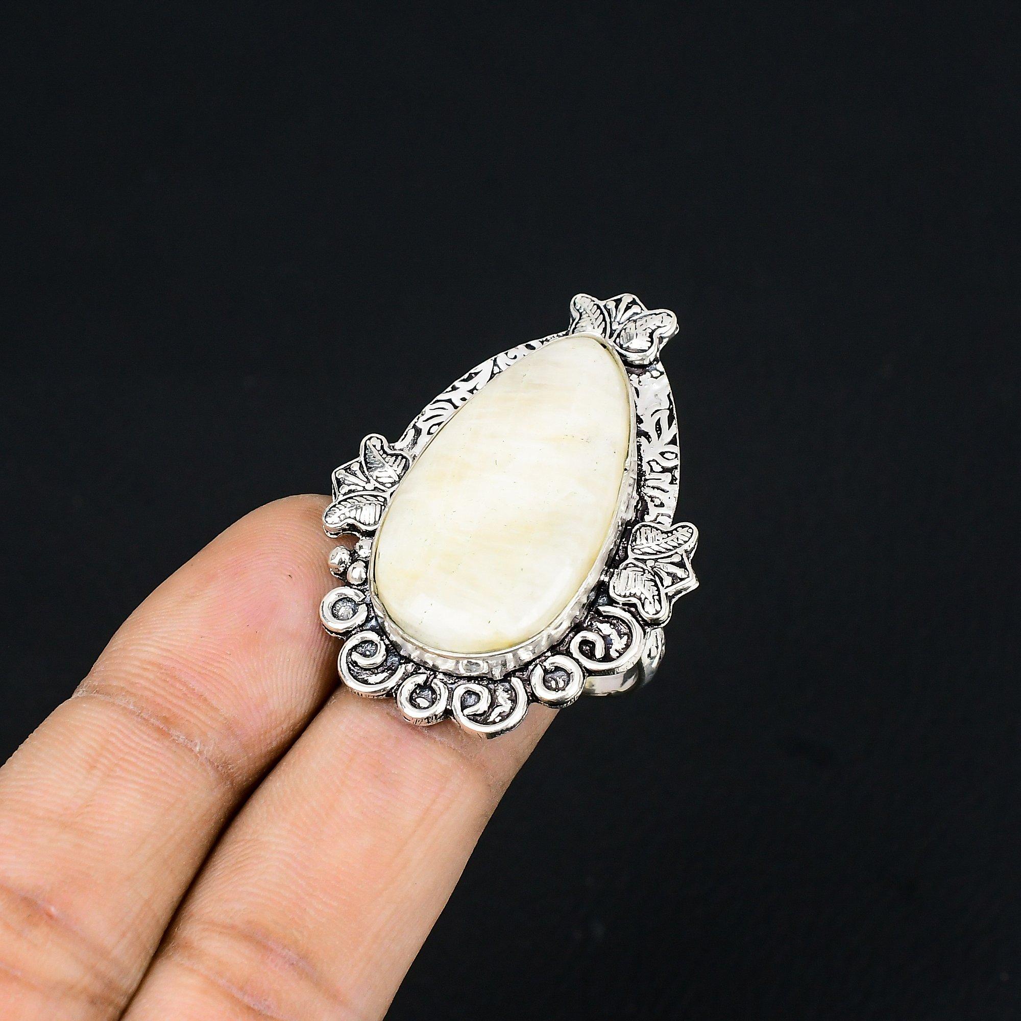 Natural Scolecite Gemstone Solitaire Ring Size 6.5 925 Sterling Silver For Women 6.5