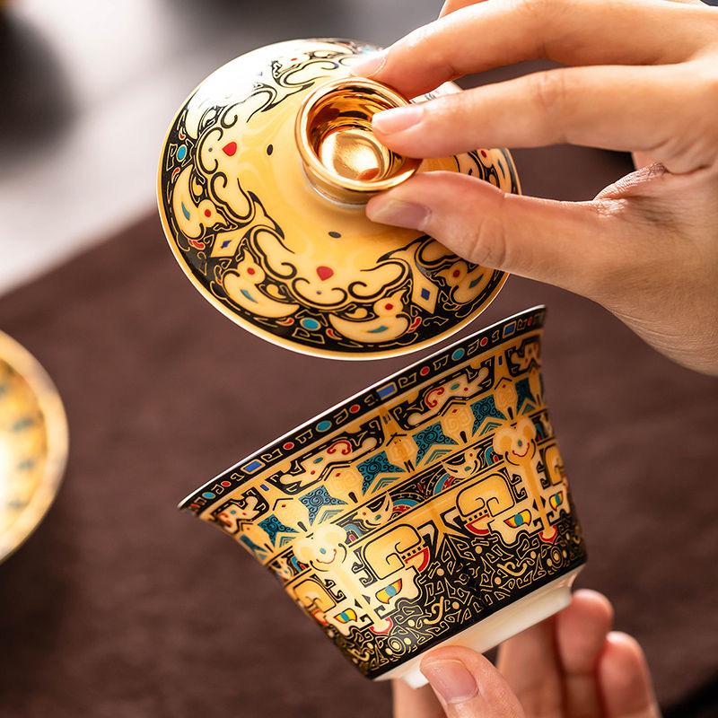 360° Hovering Lid Gaiwan – Jade Porcelain Three-Part Chinese Tea Bowl for Gongfu Brewing