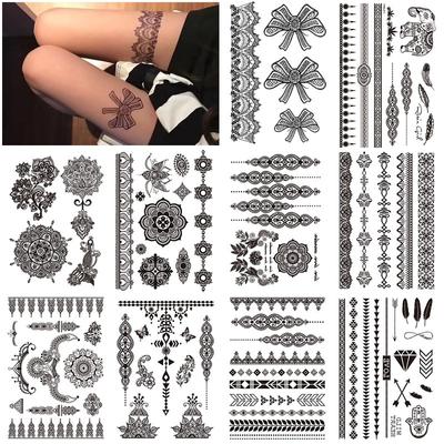 Set Siyah Dantel Dövme Etiketi Fiyonk Brahma Mandala Hannah Simülasyon Dövme Boyalı Dövme