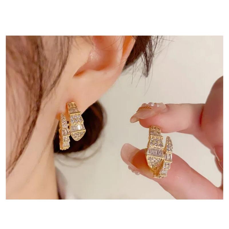 Snake Shape Zircon Stud Earrings Personalized Niche Luxury Jewelry For Women