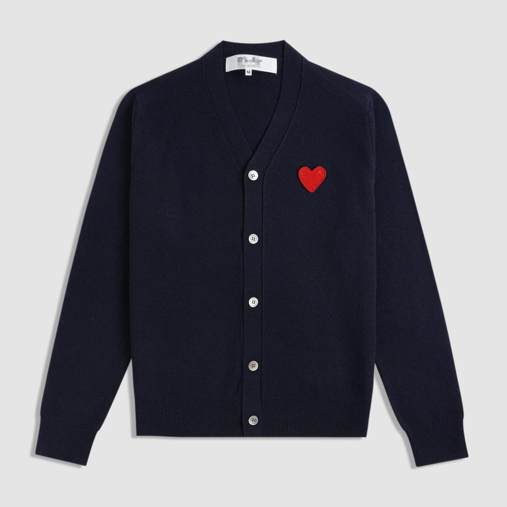 Kawakubo Rei Heart V-Neck Red Wool Cardigan - Couple Style Play Knit Sweater