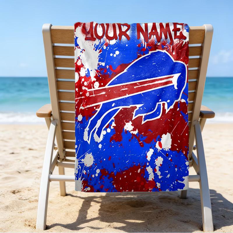 Custom Name Beach Towel Bills Logo Beach Towel, Soft Microfiber, Gift for Her/Him, Birthday, for Pool, Beach, Travel, Fan Gifts