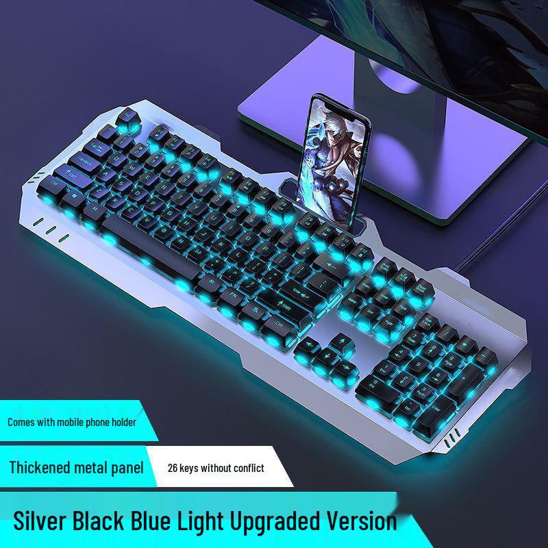 Silent Mechanical-Feel Wired Keyboard & Mouse Gaming Set (3-Piece, Universal for Computers & Laptops)