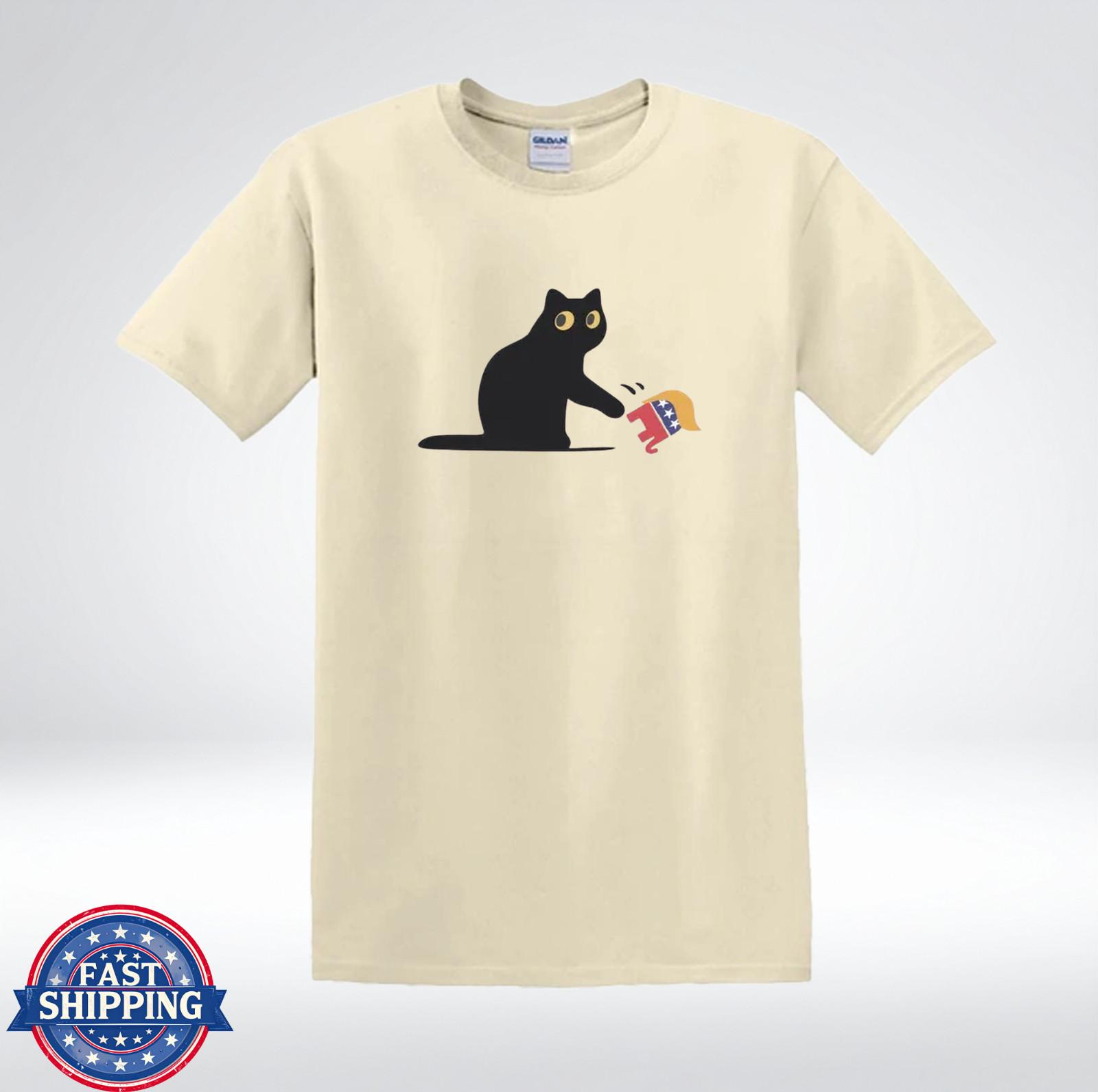 Funny Black Cat Shirt Political Humor Minimalist Cat Graphic T-Shirt XL