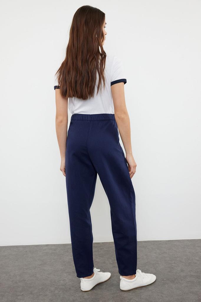 Women's Style jeans Navy Blue Stitching Detailed High Waist Balloon Jeans with Elastic Waist TWOAW25JE00003