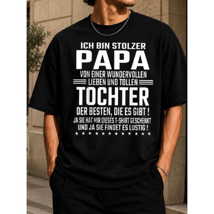Men'S T-Shirts T-Shirt with German Text I Am a Proud Dad of a Wonderful Daughter - I Am Proud Black