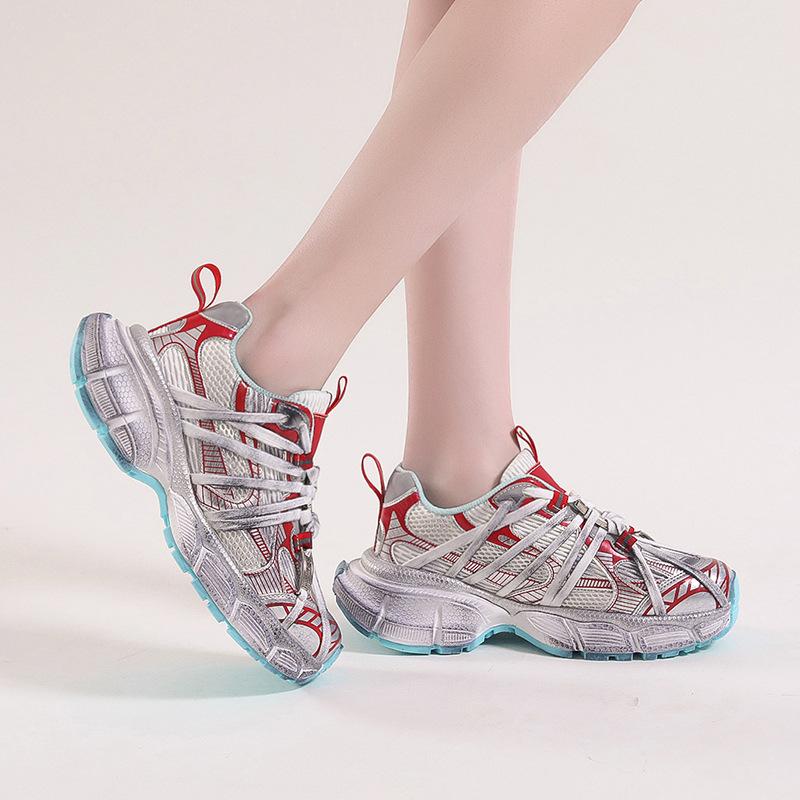 2025 spring new women's shoes dad platform couple men's and women's retro platform sneakers Paris strap dad shoes