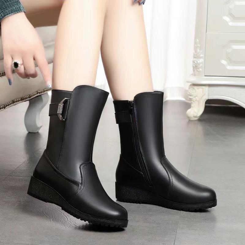 

Женские полусапожки осенне-зимние бархатные женские сапоги на плоской подошве большого размера хлопковая обувь для среднего и пожилого возраста нескользящие теплые хлопковые сапоги 40