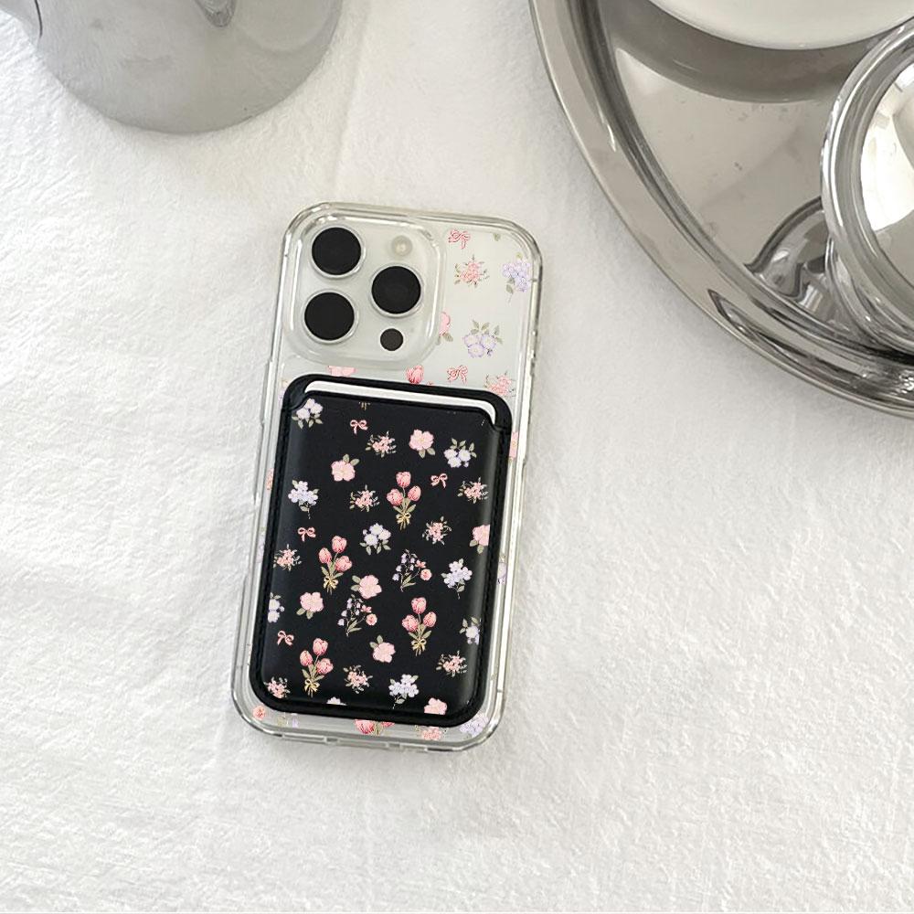 Full screen Pink Floral fragments For Magsafe wallet Magnetic Card holder Phone Case For iPhone 16 13 15 14 17 Pro Max 16E Cover