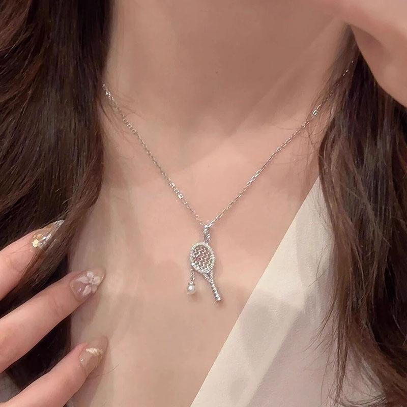 Collana con Pendente Diamante Rosa Racchetta da Tennis da Donna Lusso Leggero Alto Senso