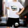Boys 2 Piece Ocean Shark Printed Outfit, Short Sleeve T-Shirt and Shorts Set for Kids Age 5-14,Black,White Sporty Casual Summer Clothes