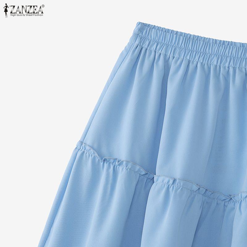 ZANZEA Women Casual Elastic Waist Solid Color Loose Long Skirts