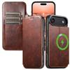 Magnetische Klapp-Brieftaschenhülle für iPhone 12/13 - Ölwachs-Leder, Magnetisches Laden, Kompatibel mit Apple 16/17 Pro Max