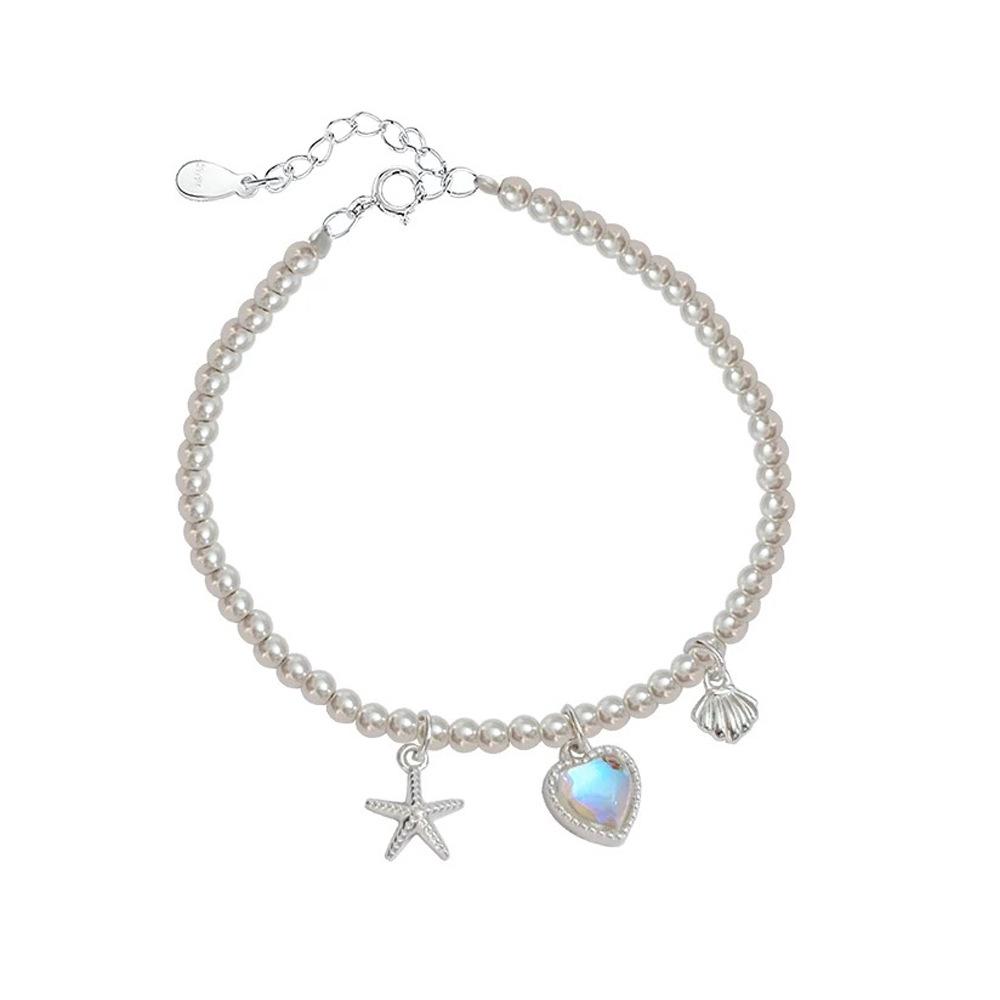 Bracciale di Lusso in Argento Sterling con Stella Marina e Perla di Conchiglia per Donna, Moda Lusso Leggero