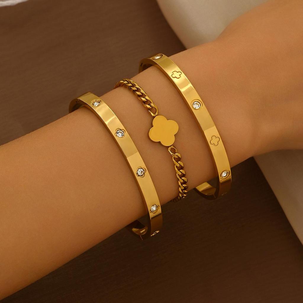 Exklusivt armband i titanstål för kvinnor: Guld, Helt Diamant, Icke-bleknande Europeisk & Amerikansk Stil