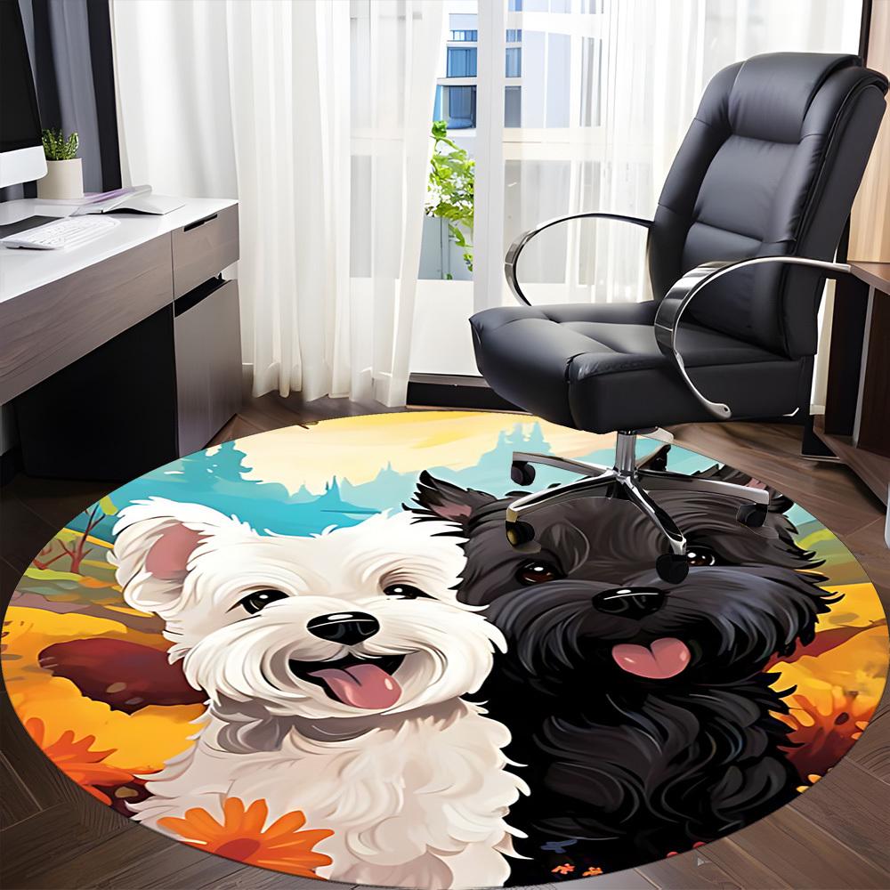 1PC Puppies Flowers Office Round Area Rug,  Mat Suitable ForOffice, Under Office Chairs Bedroom Living Room Home Decor, Room Deco