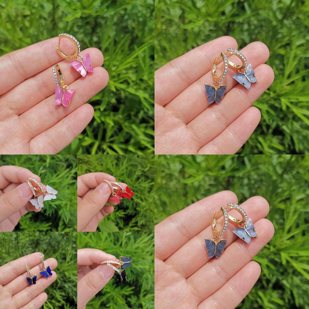 Fashionable Plated Butterfly Earrings In White Red Blue And More