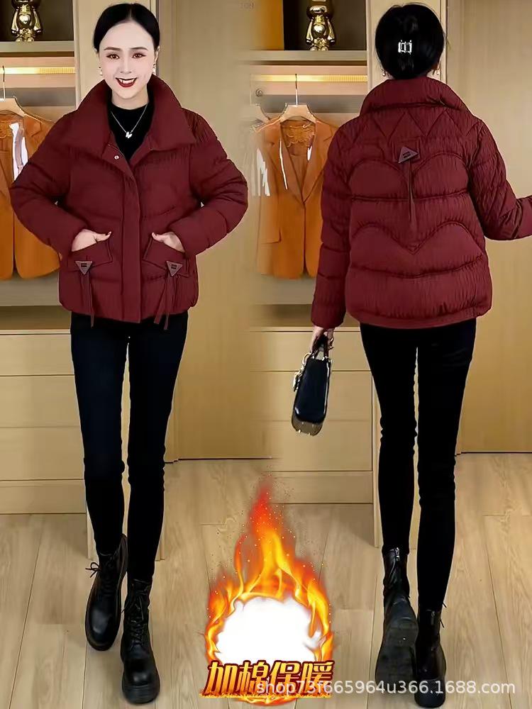 

Женская куртка с хлопковой подкладкой в корейском стиле - Короткий воротник-стойка, Свободный крой, Универсальная, Теплая зимняя верхняя одежда 3XL чёрный