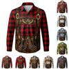 Herren kariertes Langarm-Button-Down-Hemd mit 3D-Druck und Vintage-Hosenträger-Design für Festival, Freizeit, Outdoor-Party