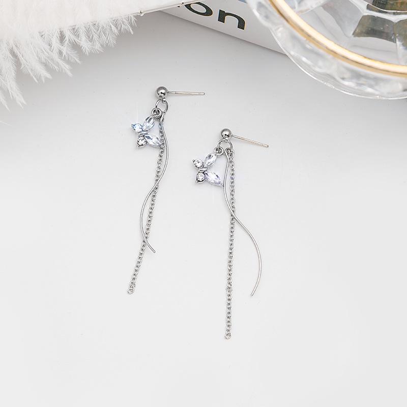 Sterling Silver Butterfly Crystal Tassel Earrings