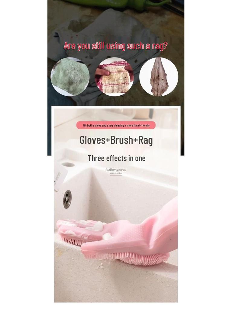 Durable Fleece-Lined Silicone Dishwashing Gloves - Non-Slip, Thickened for Household Scrubbing & Cleaning