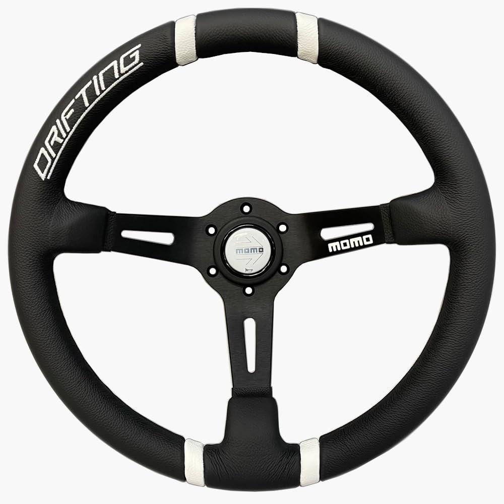 

MOMO DRIFTING 350D 85mm Deep Cone Black Spokes 35mm White Stitching momodr350bkwh чорний