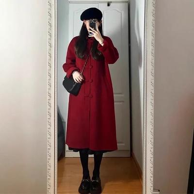 Manteau en laine rouge pour femmes automne et hiver nouveau manteau en laine coréen mi-long