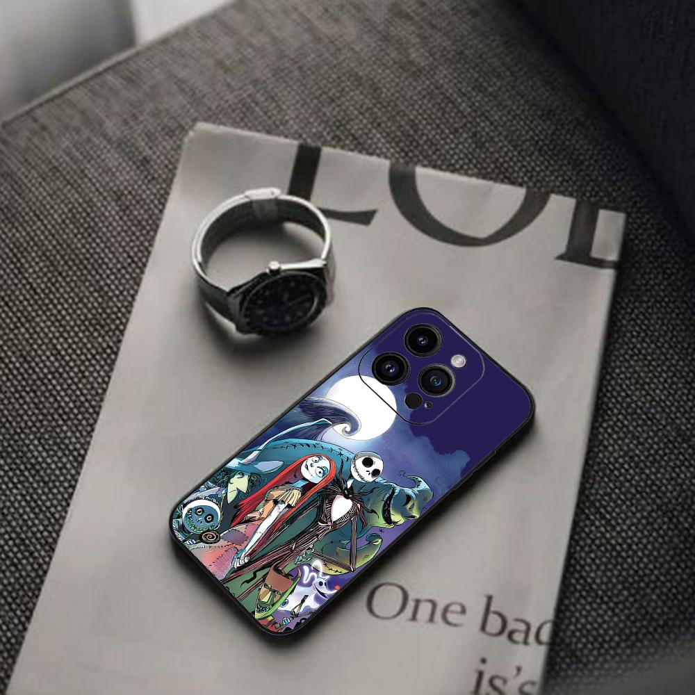 The N-Nightmare Before Christmas Phone Case For Iphone 16 15 11 13 14 Pro Max 7 8 Plus X Xr Xs Max 12mini Black Shell Cover Case