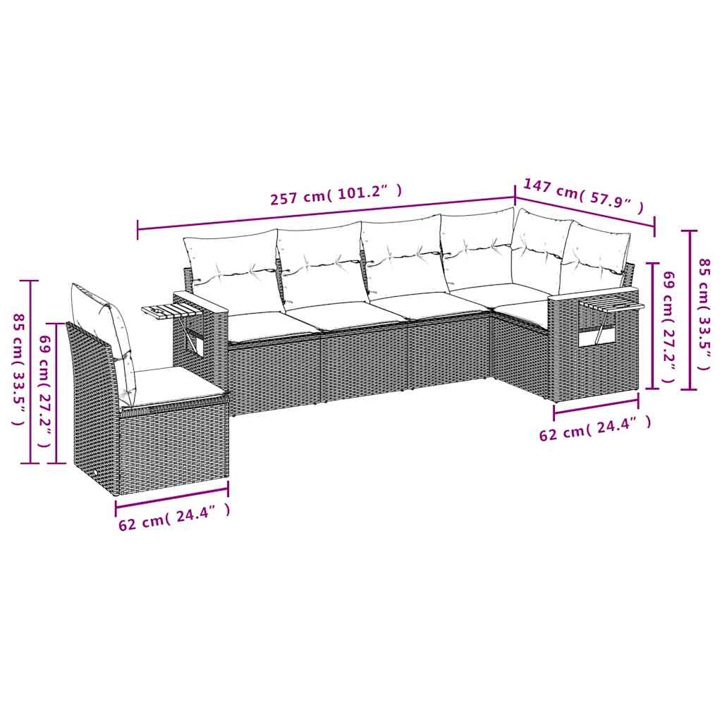 Vidaxl 6-Cz. Set di Mobili da Giardino con Cuscini, Polyrattan Nero