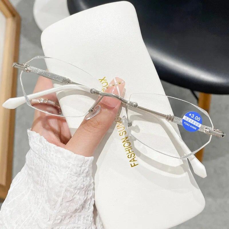 

Женские роскошные дизайнерские очки для чтения с бриллиантовой огранкой, женские новые очки для чтения без оправы, модные очки с защитой от синего луча и пресбиопии presbyopia 3.0