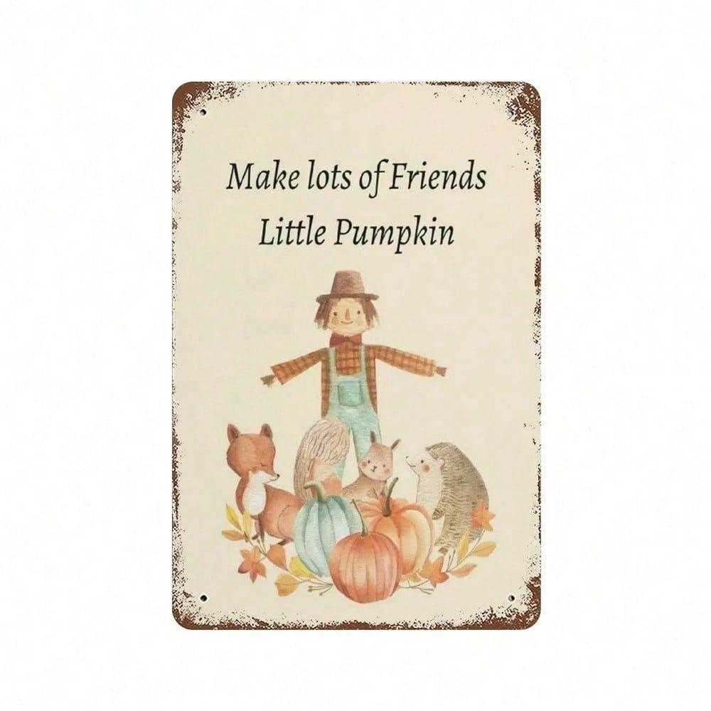 

Metal Wall Art Vintage Pumpkin Hedgehog Squirrel Poster for Bar Pub Decor