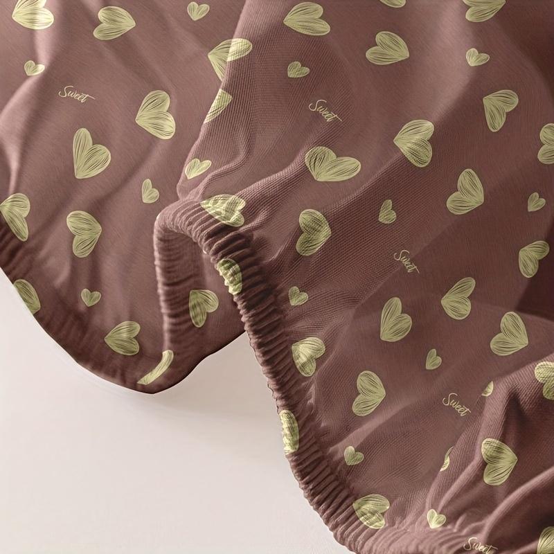 1 Cearceaf cu elastic mat cu imprimeu geometric simplu modern în formă de inimă, Husă de pat imprimată pentru dormitor, Lenjerie de pat (Excluzând fetele de pernă)