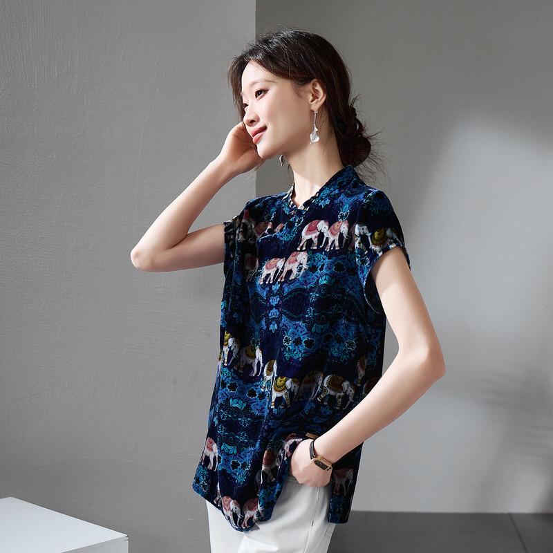 SOFSIL Women s Silk Print Short Sleeve Blouse XL