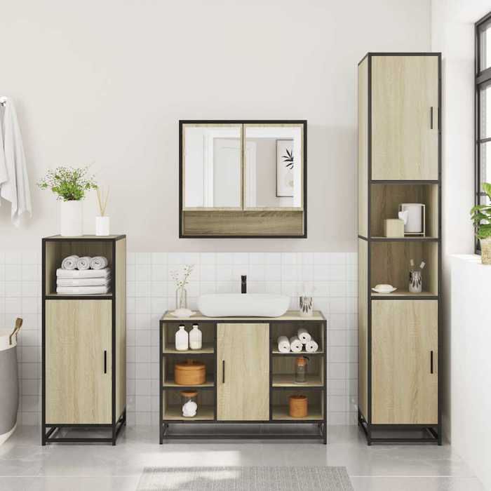 VidaXL Ensemble de meubles de salle de bain 4 pcs chêne sonoma, armoire de salle de bain, armoire de rangement de toilette, 3301241