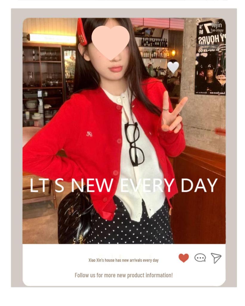 Women's Korean-Style Red Cardigan Sweater Coat - Loose Slimming Knit Top for Spring & Autumn 2025