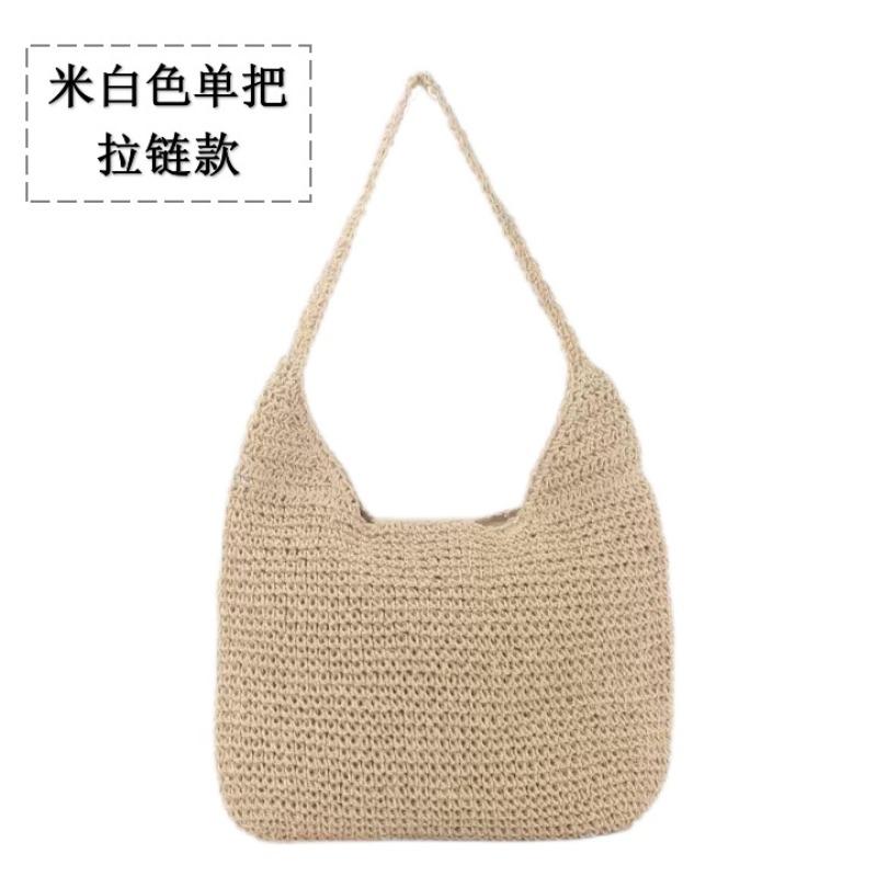 Single Shoulder Strap Straw Bag Handmade Paper Rope Woven Bag Women's New Large Capacity Single Shoulder Tote Bag Holiday Beach Women's Bag
