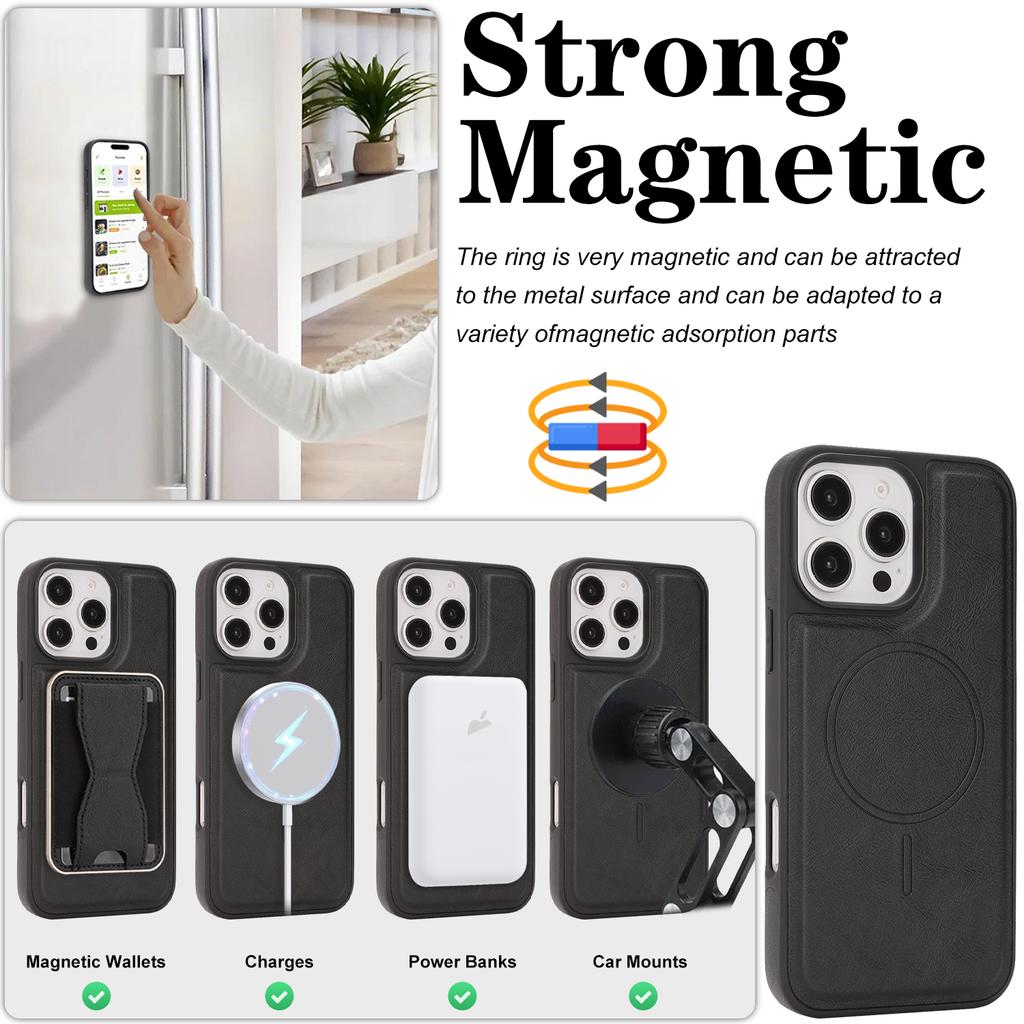 For iPhone 14 Pro Case Compatible with MagSafe Leather Back Phone Cover with Detachable Card Holder Kickstand