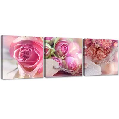 Set of Three Pictures Canvas Print Pink Vintage Roses