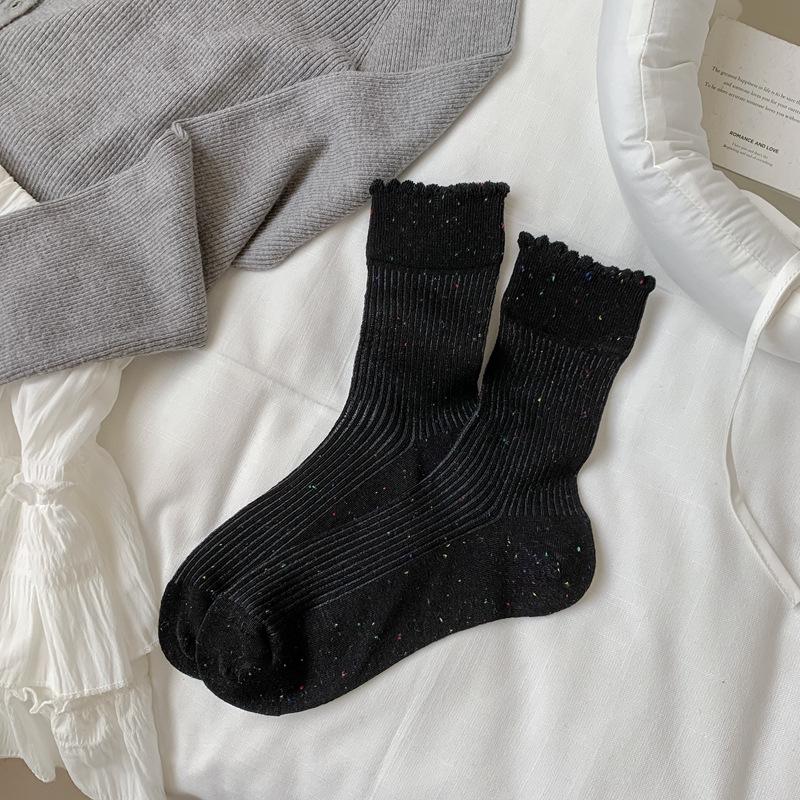 

5pair Lace Idea Yarn Socks Children Spring And Summer Mesh Thin Medium Tube Socks Long Japanese Wind Sweet Pile Socks Women One size fits all чорний