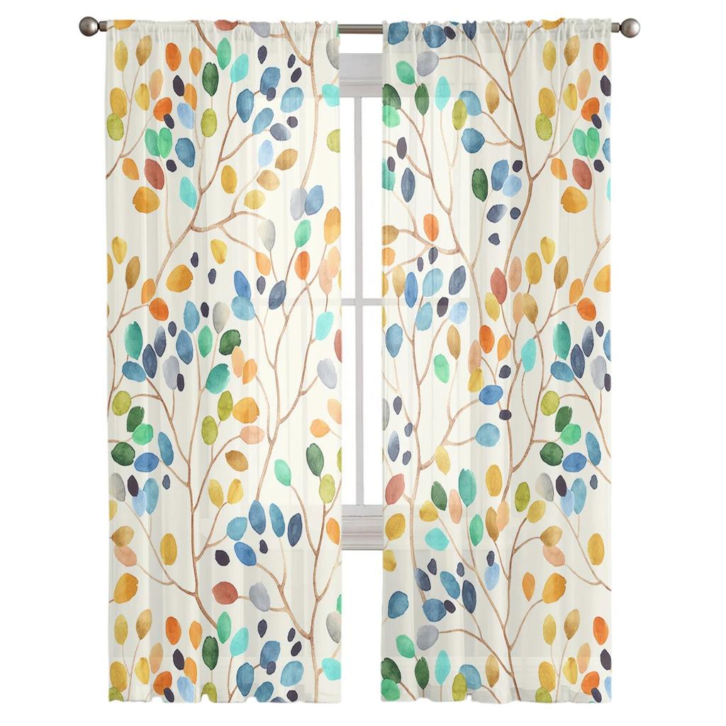 Barevné listy Abstraktní tylové závěsy do obývacího pokoje Průsvitné závěsy do ložnice Kuchyňské rolety Voálové závěsy