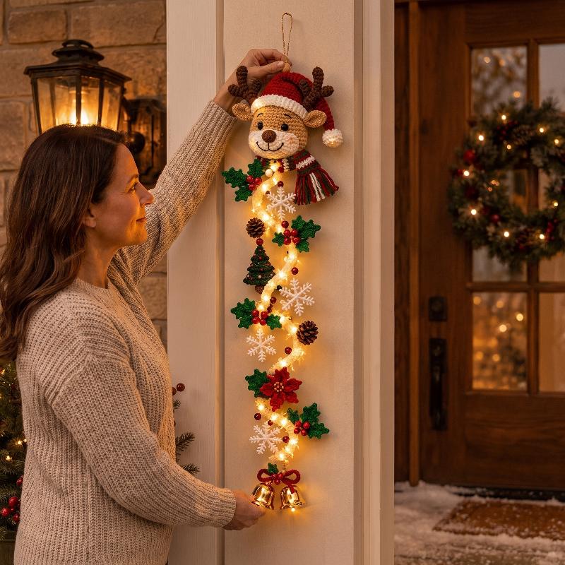 Weihnachts-Türhänger LED leuchtend Handgehäkelt Weihnachtsmann Weihnachtsbaum Glocken-Ornament Hauswand Haustür Neujahrsdekorationen 2027