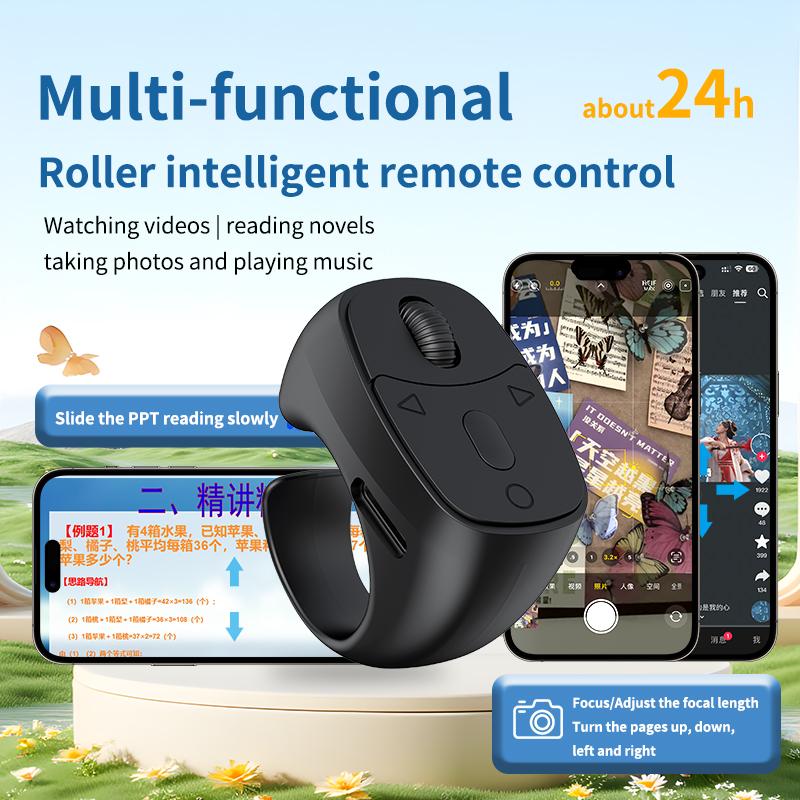 One-Touch Cell Phone Finger Ring Bluetooth-Compatible Remote Control Selfie Video Remote Controller Automatic Page Turner