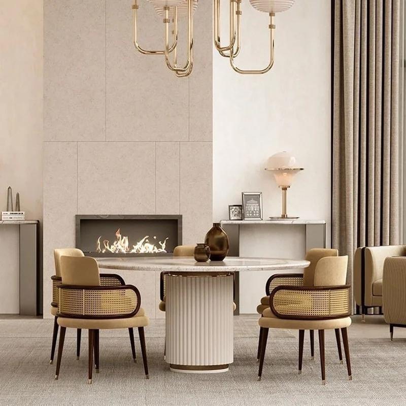 Nordic Solid Wood Armchair Rattan Living Room Chairs Home Furniture Designer Hotel Dining Chair Model Room Negotiation Chair