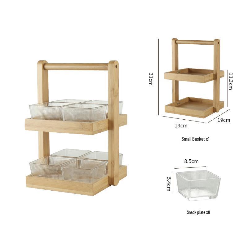 Bamboo Wood Snack & Storage Basket with Glass Dish