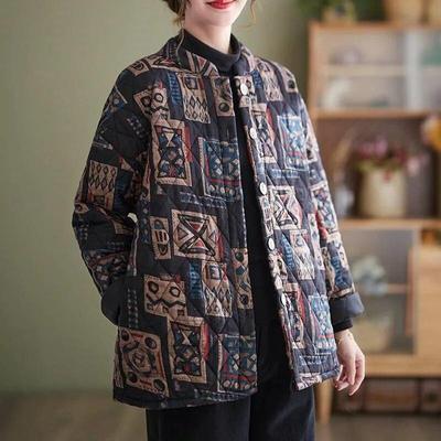Johnature Chinese Style Vintage Collar Cotton Clothing Autumn Winter Woman Loose Long Sleeves Cotton Clothing