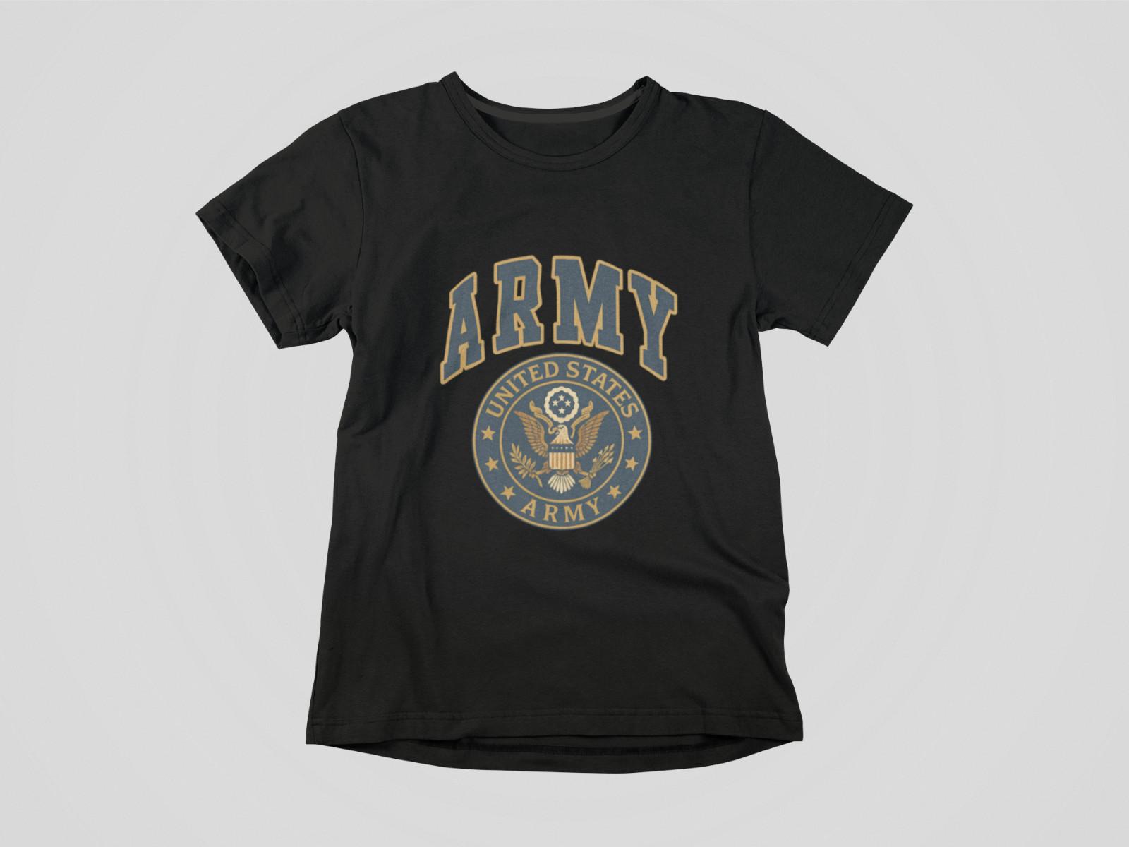 US Army Graphic T-Shirt Military Emblem Tee Vintage Style Unisex Black Cotton S