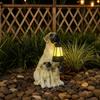 Dog Garden Statue with Hanging Light, Resin Outdoor Display Accent for Porch Lawn and Entryway Presentation Piece